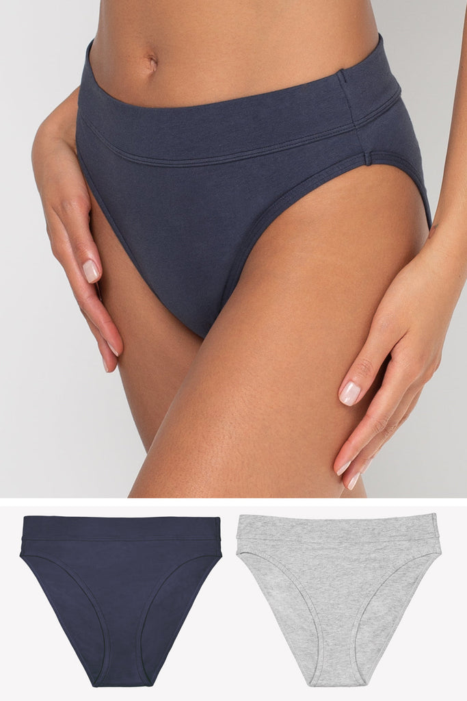 Comfort Cotton High-Waisted Brief Panty 2 Pack | Navy Highlight/Grey Heather PANTY SAS Navy Highlight/Grey Heather M 