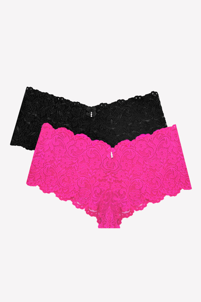 Signature Lace Cheeky Panty 2 Pack | M Pink/ Black Hue INT SAS 