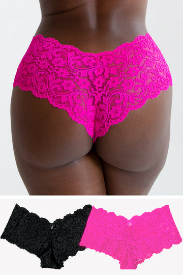 Signature Lace Cheeky Panty 2 Pack | M Pink/ Black Hue INT SAS M Pink/ Black Hue M 