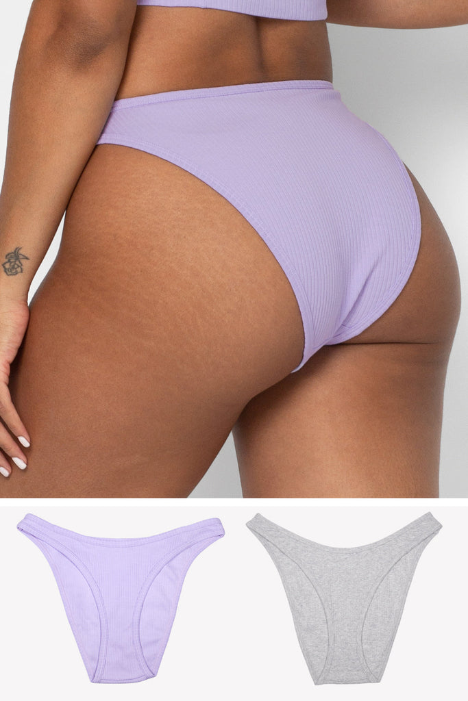 Comfort Cotton Rib High-Leg Bikini Panty 2 Pack | Lilac Iris Cotton/Light Grey Heather Cotton PANTY SAS Lilac Iris Cotton/Light Grey Heather Cotton M 