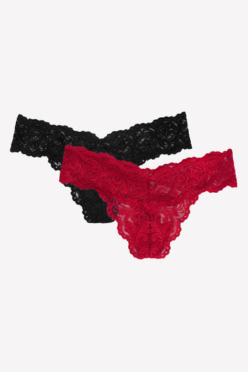 Signature Lace Thong Panty 2 Pack | No No Red/ Black Hue INT SAS No No Red/ Black Hue M 