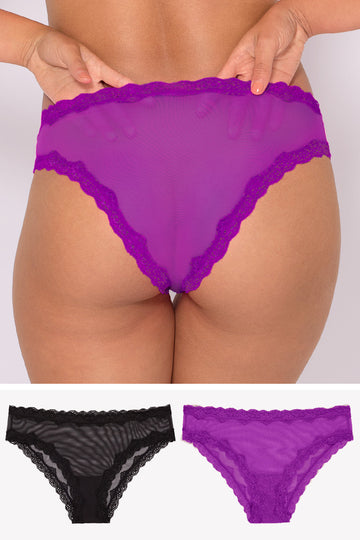 Lace Trim Cheeky Panty 2 Pack | Fierce Violet/Black Hue PANTY SAS Fierce Violet/Black Hue S 