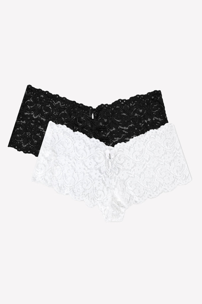 Signature Lace Cheeky Panty 2 Pack | Black Hue/White INT SAS 