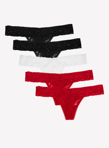 My Favorite Lace Thong Panty 5 Pack | Black/Black/Red/Red/White PANTY SAS Black/Black/Red/Red/White S/M 